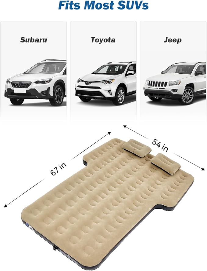 JOYTUTUS SUV Air Mattress Camping Bed,3.0 Thickened Flocking Car Camping Inflatable Mattress,Anti-Leakage,with 2 Pillows & Electric Pump Universal Car Bed for SUV Trunk and Rear Seat