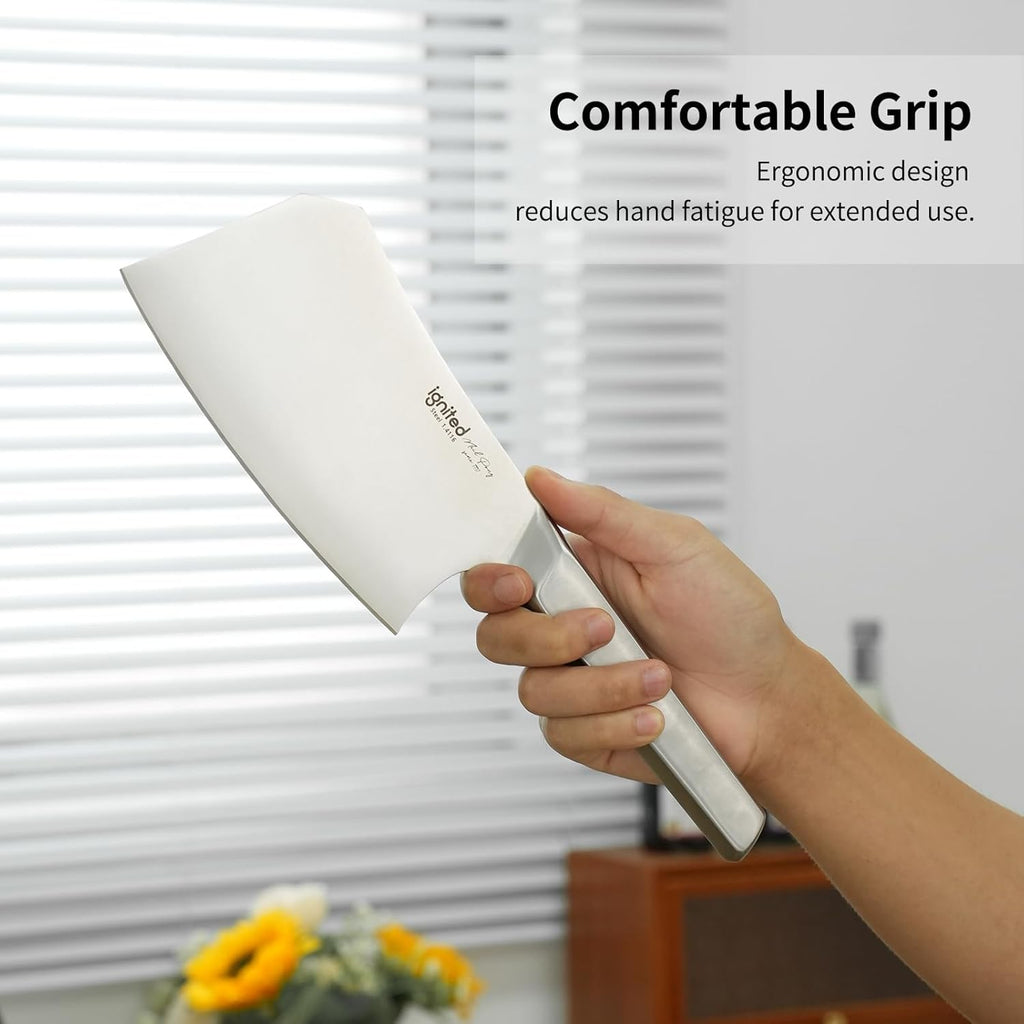 7 inch Meat Cleaver, One-piece Full Metal Cleaver Knife, Heavy Duty Butcher knife, German 1.4116 High Carbon Stainless Steel kitchen Knife, Chopping Knife for Meat, Bone, Lamb Chops