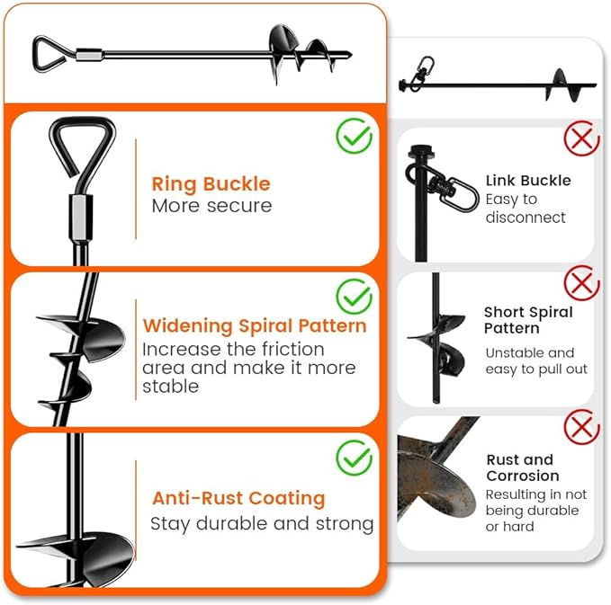 Ground Anchors Tent Stakes Trampoline Anchors Heavy Duty Screw in 8 Pack, Tent Stakes High Winds Heavy Duty for Camping Tent, Canopies, Carports, Sheds, Swing Sets,14in Ground Anchors