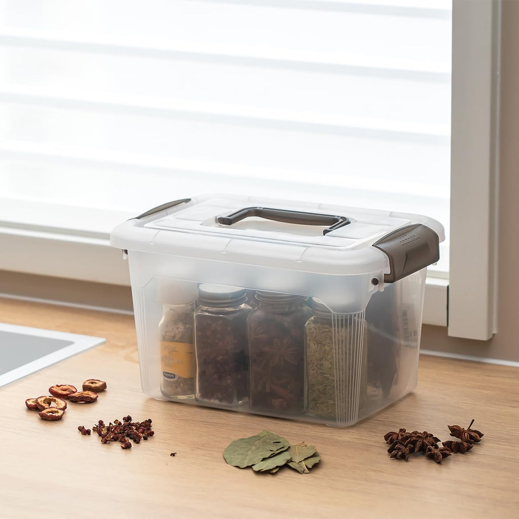 Citylife 4 Packs 8.5 QT Storage Bins with Lids Clear Plastic Bins with Grey Handle Stackable Storage Containers for Organizing