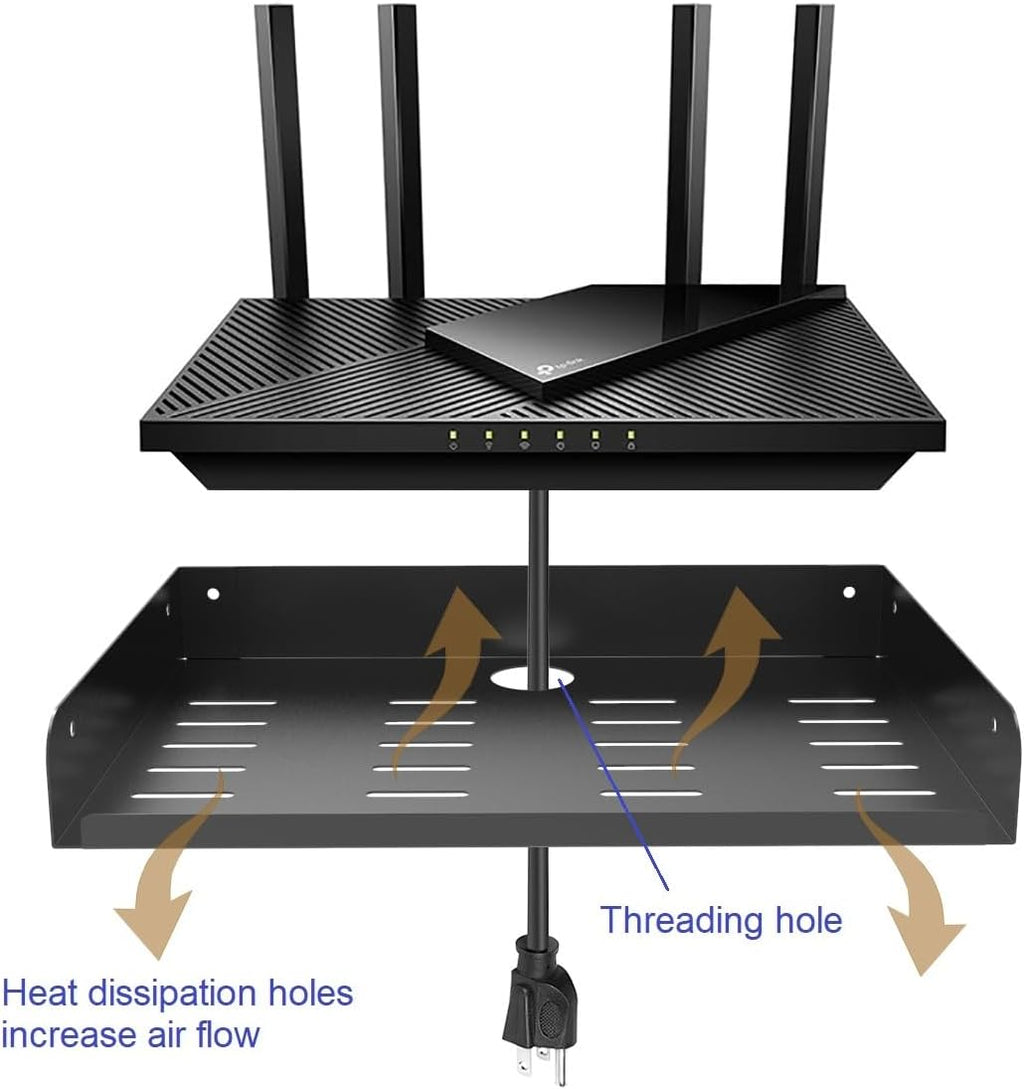 JINGCHENGMEI Metal Floating Wall Mounted Shelf Bracket for AV, TV Accessories, WiFi Router, TV Box, Cable Boxes, DVD Player, Games Consoles or Other Small Projectors (12 inches Width)