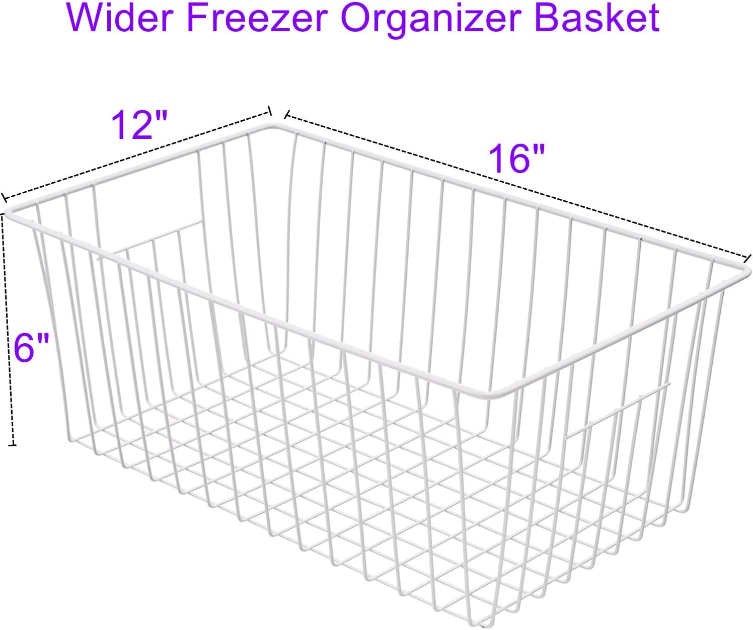 16Lx12Wx6H inch Wider Freezer Organizer Baskets Container, Refrigerator Metal Wire Storage Bins with Handles for Kitchen, Pantry, Cabinet, Closets - Pearl White(3 Packs)
