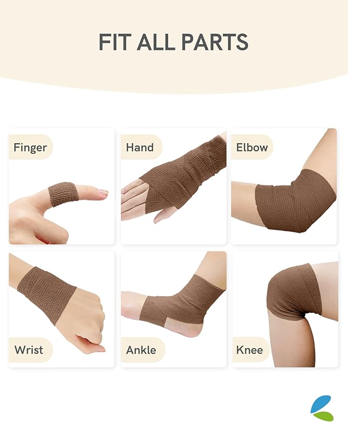 FriCARE Self Adhesive Bandage Wrap, Medical Tape in First Aid Kit, Cohesive Bandages for Wounds Sport Vet, FSA/HSA Eligible, 2 Inches X 5 Yards 6 Rolls, Dark Brown