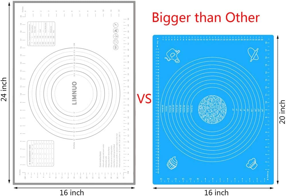 Silicone Baking Mat，Non Stick Rolling Dough with Measurements for Pie Pizza Cookies Fondant Making，Extra Thick Non Slip Silicone Pastry Mat
