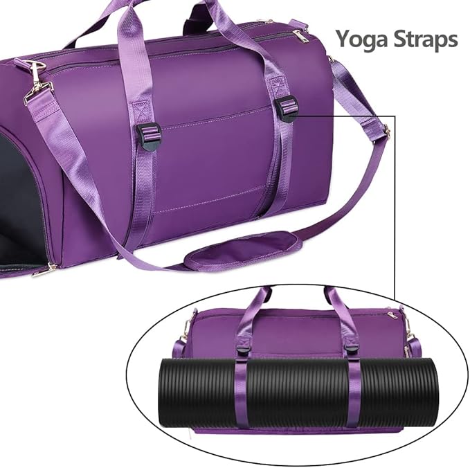ICEIVY Gym Duffle Bag Dry Wet Separated Gym Bag Sport Duffle Bag Training Handbag Yoga bag with Extra Drawstring Backpack for man and women (Purple-Upgrade) Large