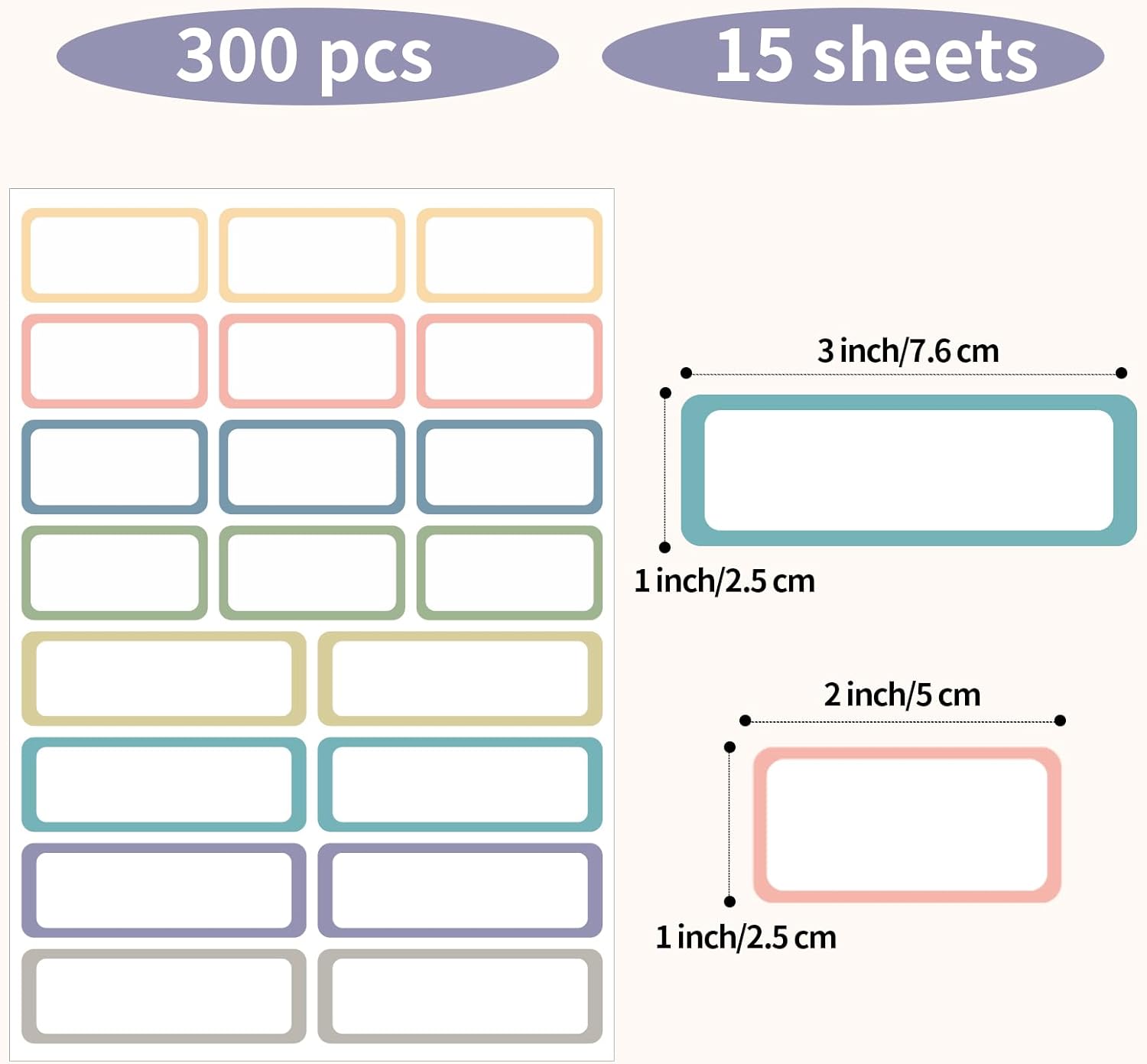 STARLIBOO Removable Labels, Removable Colored Labels Stickers, Self-Adhesive Rectangular Stickers Water/Oil/Tear Resistant for Storage/Classroom/Home (2 Size, 300 Labels)