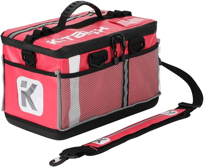 KitBrix Waterproof Sports Duffel Bag, Personal Item Travel Bag 15.3" x 9.4" x 9.4" - Solid Base - Built for Wet, Muddy Gear - Multi-Use Swimming, Gym, Soccer, Camping, Triathlon Transition Bag - Pink