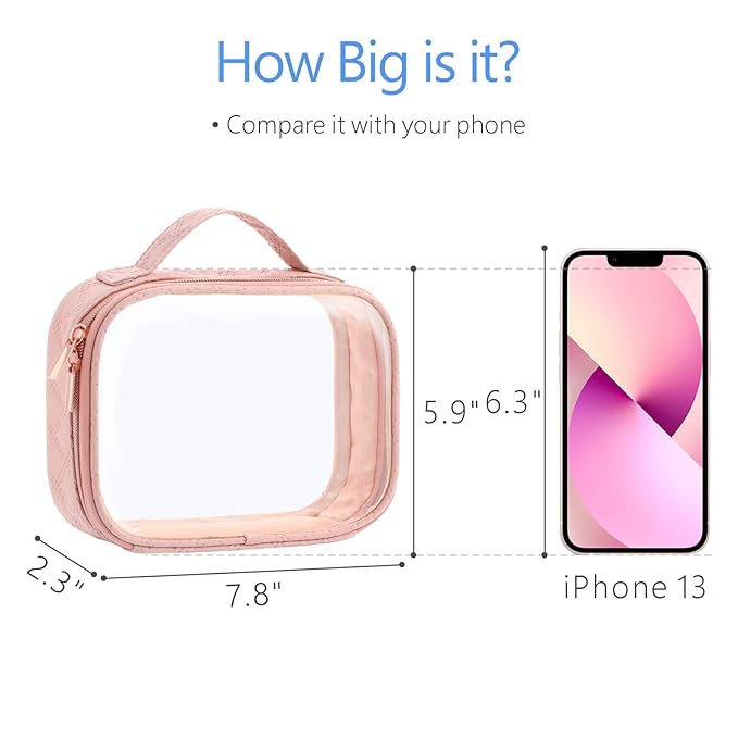 PACKISM TSA Approved Toiletry Bag, 3 Pack Clear Makeup Bags with Handle Large Opening, Clear Toiletry Bags Fit Carry-on Travel Essentials, Quart-sized Travel Bags for Toiletries, Rose Pink