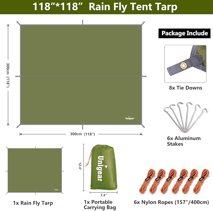Unigear Hammock Rain Fly Waterproof Tent Tarp, UV Protection and PU 3000mm Waterproof, Lightweight for Camping, Backpacking and Outdoor Adventure
