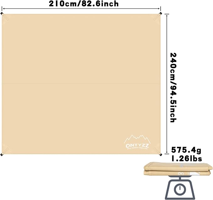 ONTYZZ Khaki Rectangle Tent Footprint Waterproof Camping Tarp Two in One Ground Sheet Mat and Tent Tarp for Camping Outdoor Hiking Beach Picnic, 210 * 240㎝