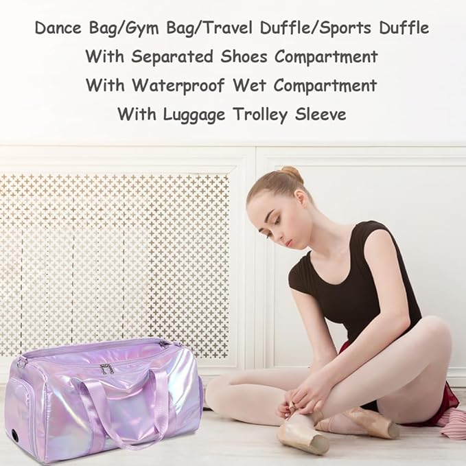 Dance Bag for Girls Gym Bag Sports Duffle Bag with Shoes Compartment Wet Pocket Weekender Overnight Bag for Girls Women Teens Travel Duffle Bag Water Resistant