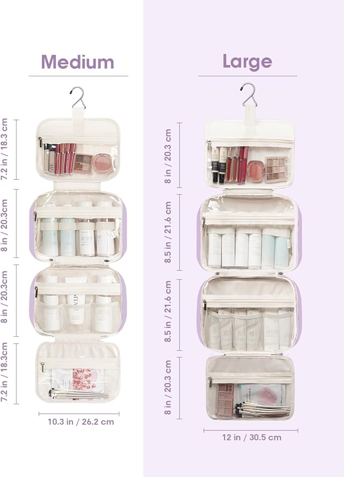 Travel Toiletry Bag for Women Large Hanging Makeup Bag Organizer Toiletries Bag for Full Size Essentials Accessories Cosmetics (Purple (Large))