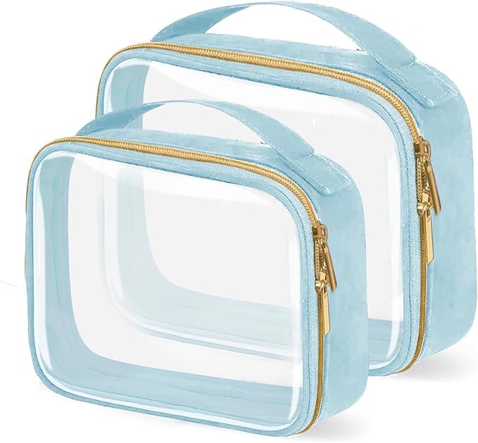 TSA Approved Travel Toiletry Bag,2 Pack Clear Makeup Bags with Handles,Quart Size Clear Cosmetic Bags for Traveling Women,Men,Carry on Airport Airline Compliant Bag,Blue