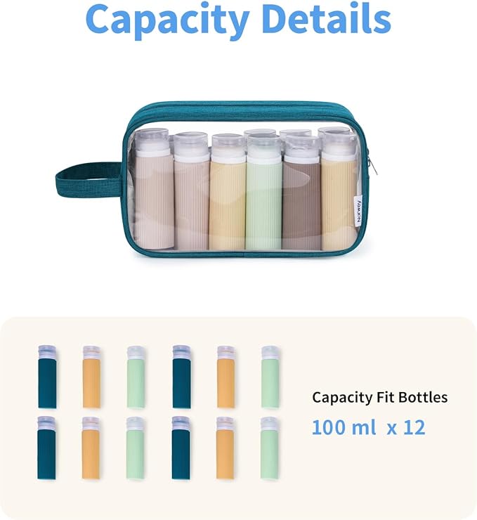 Narwey Clear Travel Toiletry Bags for Traveling Toiletries Men Women, Clear Makeup Bag Cosmetic Bag with Zipper, Make Up Pouch Organizer Bags with Handle, Skincare Bag (Teal)