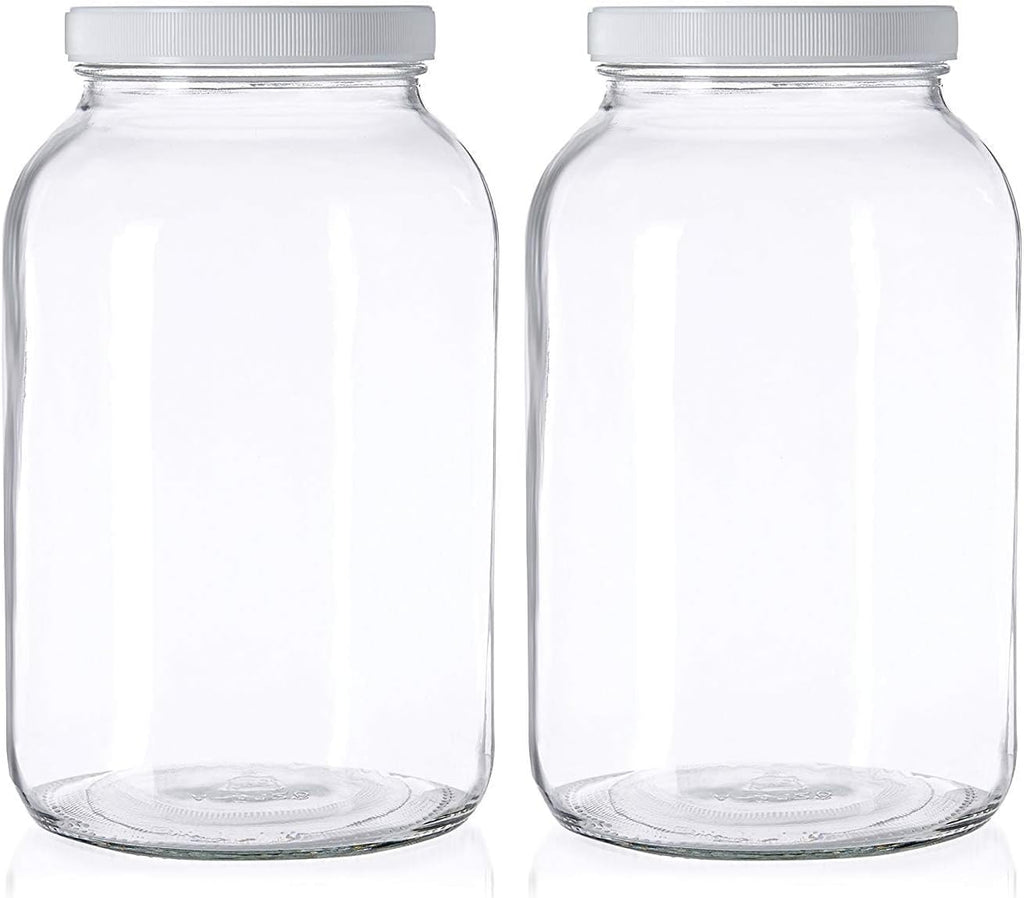 kitchentoolz 1 Gallon Glass Mason Jars – Extra Large Wide Mouth Jars with Airtight Lids – Perfect for Sourdough Starter, Fermenting, Pickling, and Storage – Made in the USA – Pack of 2