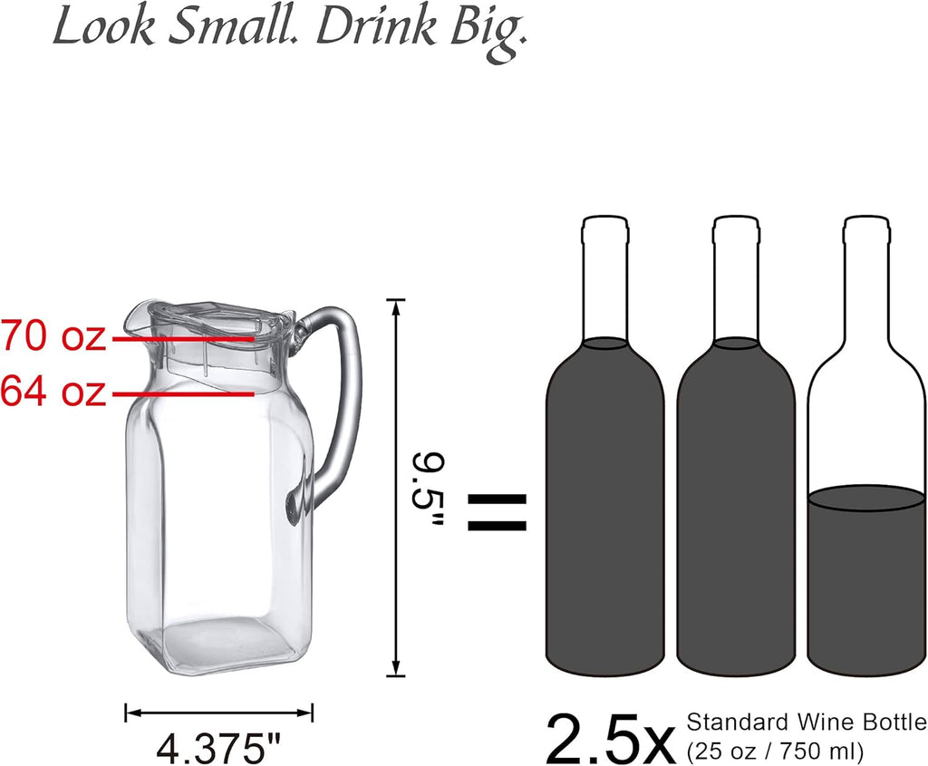 Amazing Abby - Quadly - Plastic Pitcher (64 oz, 2 Quart), Clear Water Pitcher with Lid, Fridge Jug, BPA-Free, Shatter-Proof, Great for Iced Tea, Sangria, Lemonade, Juice, Milk, and More