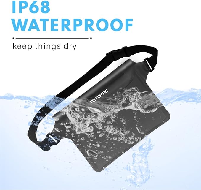 2-Pack Waterproof Fanny Pack, Phone Pouch with Waist Strap, 9x6.7 Inch Dry Bag for Phone, Cash, and Valuables – for Swimming, Kayaking, Boating, Snorkeling, and Water Sports (2, Black + White)