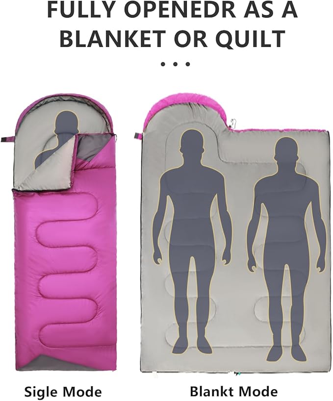 Sleeping Bags for Adults Backpacking Lightweight Waterproof- Cold Weather Sleeping Bag for Girls Boys Mens for Warm Camping Hiking Outdoor Travel Hunting with Compression Bags