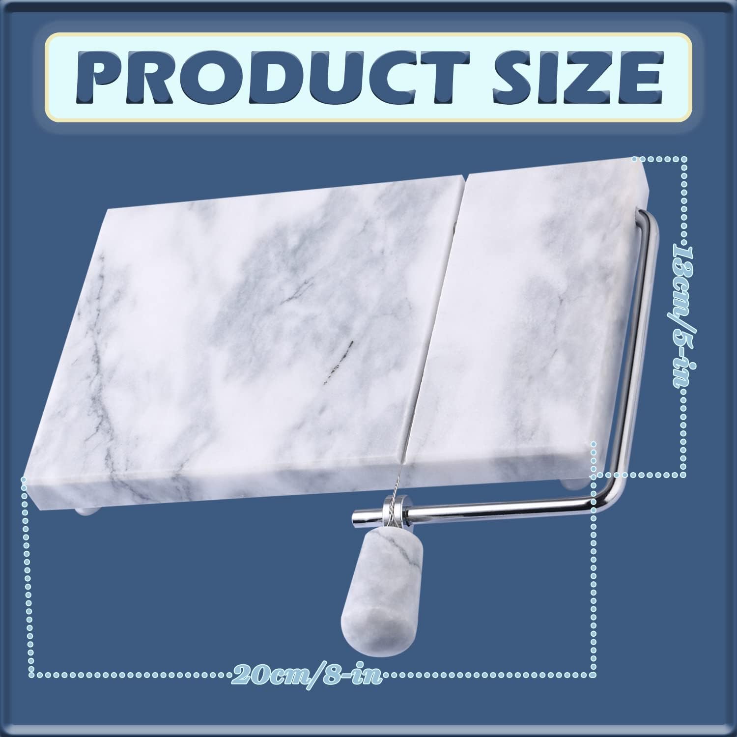 Cheese Slicer, Cheese Cutter Heavy Duty 5" x 8", Polished Marble Cheese Slicer Board for Cut Block Cheeses, Butter, Meats, Other Appetizers (White Grey)