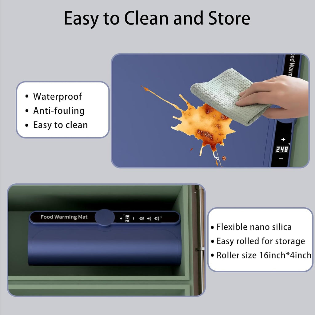 Warming Mat for Food, Rollable Electric Warming Trays for Food with 9 Temperature Settings, Heating Fastly in 10S, Food Warmer Using for Buffets Party and Home Daily, Blue