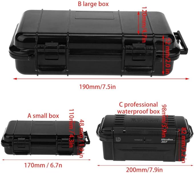 Tbest Outdoor Waterproof Shockproof Airtight Survival Box Storage Container Case Carry Box Black Dry Storage Box for Fishing Camping Hiking Outdoor Activities