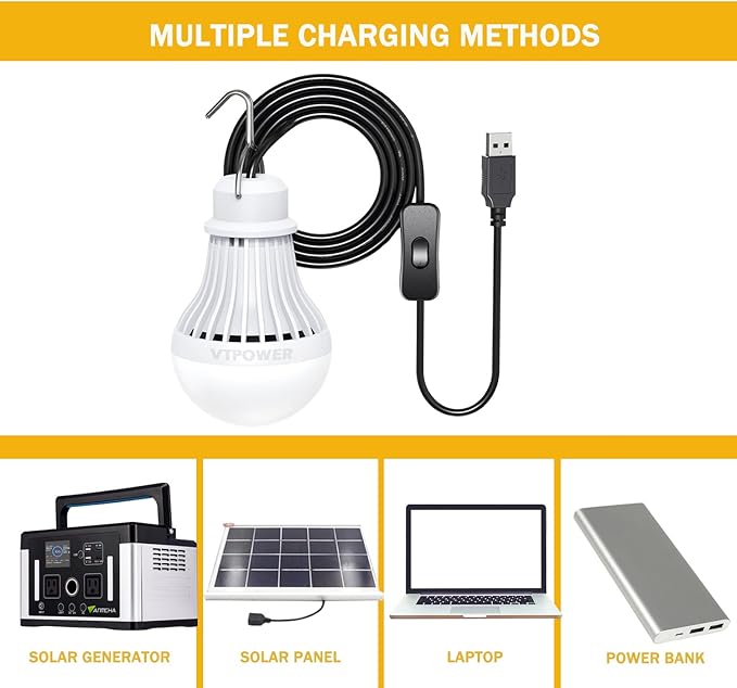 2 Pack USB LED Camping Light 5W, Portable LED Bulb for Garage Warehouse Car Truck Fishing Boat Outdoor Emergency Light Children Bed Room White