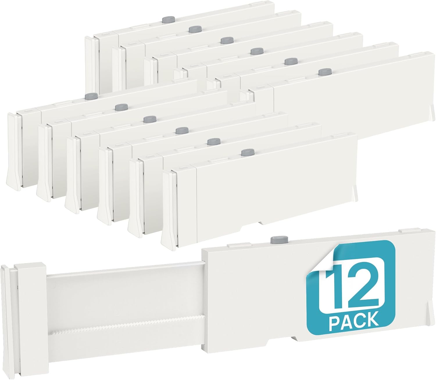 Vtopmart 12 Pack Drawer Dividers for Clothes, 4" High 11.6"-17" Adjustable Expandable Dresser Drawer Organizer, Plastic Drawers Separator for Dresser, Baby Clothes, Underwear, Kitchen & Office Storage