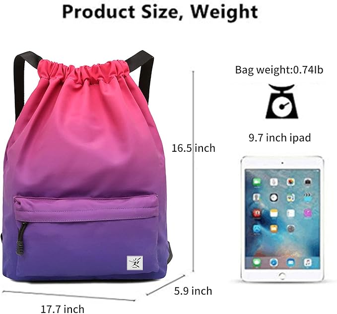 Waterproof Drawstring Bag, Gym Bag Sackpack Sports Beach Backpack for Men Women