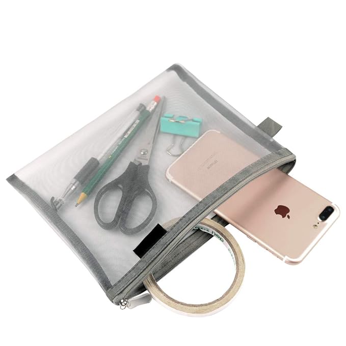 Clear Cosmetic Bags Zip Makeup Mesh Bags Pencil Case Pouch Travel Toiletry Kit Set Storage Case ((6A+5A)*3 Grey)