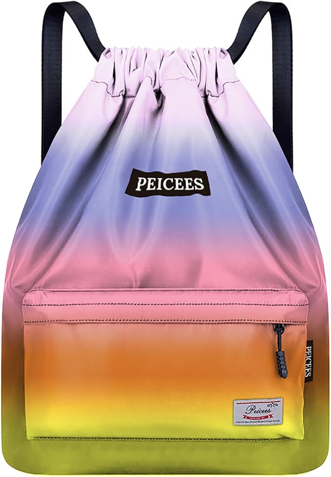 Peicees Waterproof Drawstring Sport Bag Lightweight Sackpack Backpack for Men and Women