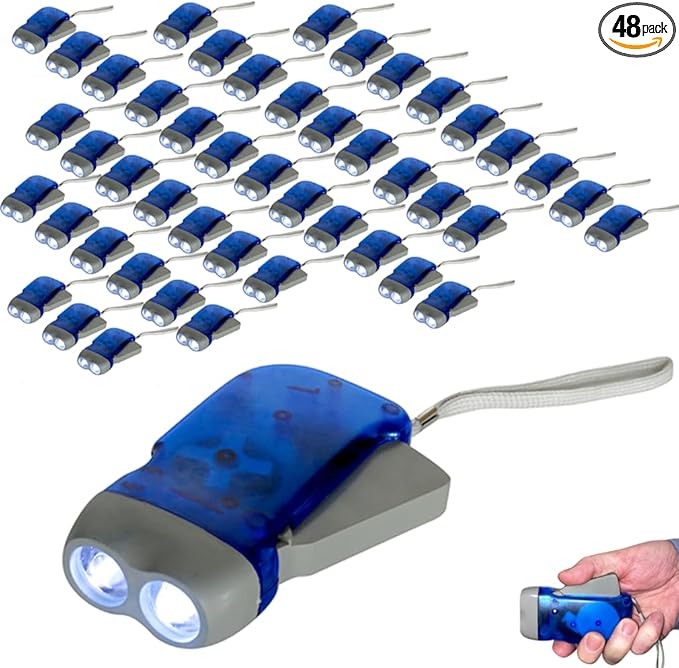 Evelots Hand Crank Emergency Flashlights -48 Pack- Camping , Home , Car - Double LED Bright Lights - Great for Hiking , Outdoor Sports , Power Outage Easy to Use