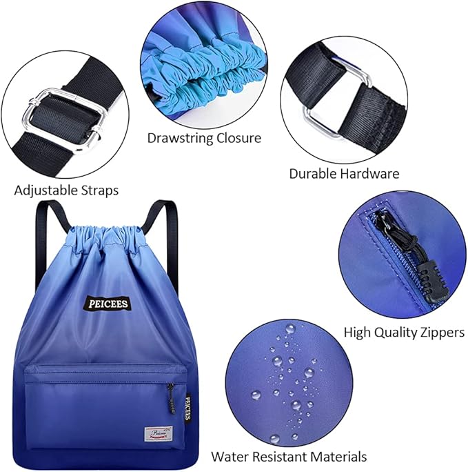 Peicees Waterproof Drawstring Sport Bag Lightweight Sackpack Backpack for Men and Women