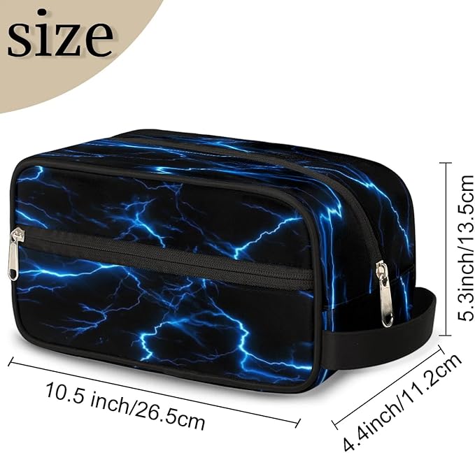 Blue Lightning Bolt Hanging Toiletry Bag,Travel Hygiene Kits for Boys Mens,Waterproof Makeup Carry-on Bags,Cosmetic Bag,TSA Approved Shave Dopp Kit for Toiletries Shower Bathroom Accessories Gifts