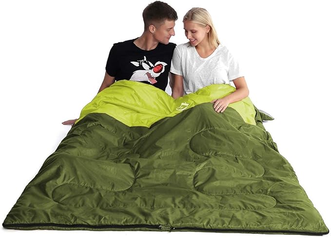 oaskys Double Sleeping Bag for Adults with 2 Pillows - Queen Size XL Waterproof Sleeping Bag for All Season Camping Hiking Backpacking 2 Person Sleeping Bags for Cold Weather & Warm