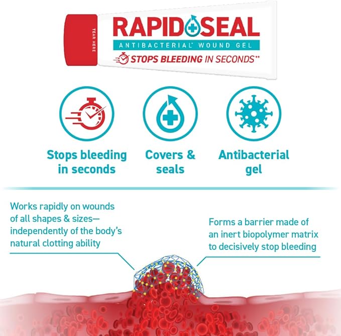 Rapid Seal 15pc Hemostatic First Aid Wound Care Kit | Stops Bleeding in Seconds | Quick Effective Bleed Control | for Blood Clotting, Trauma Kit, Blood Thinner Patients, Survival Gear and Supplies