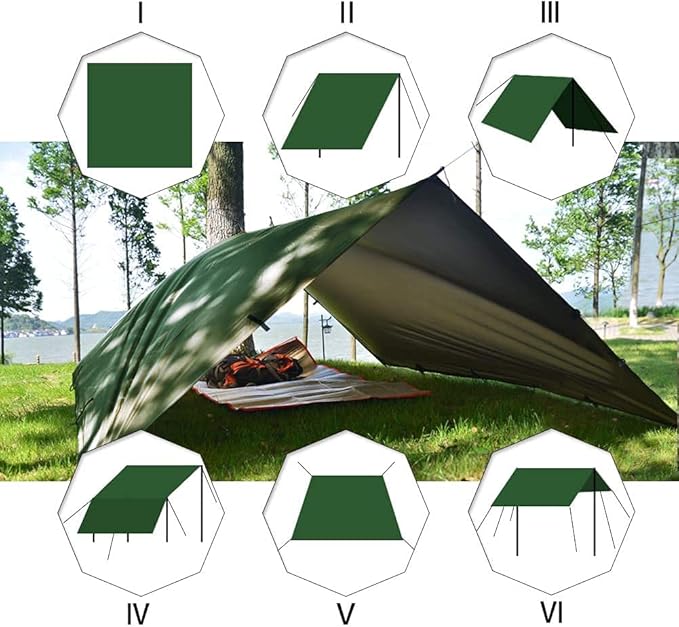KALINCO Waterproof Camping Tarp Tent Hammock Rain Fly, 10X10FT/10X15FT, Mutifunctional Tent Footprint Lightweight Tarp for Camping, Hiking and Survival Shelter