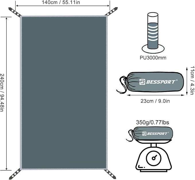 Bessport Tent Footprint for 1-2-3-4 Person Tent Waterproof Camping Tarp with Drawstring Carrying Bag for Picnic, Hiking and Other Outdoor Activities