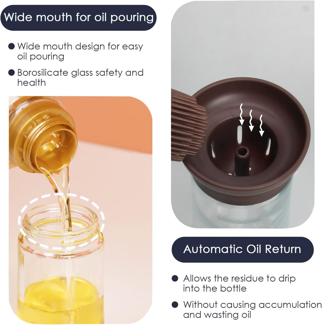 TINMIX Oil Dispenser with Brush - Glass Olive Oil Dispenser for Kitchen, 2 IN 1 Oil Dispenser Bottle with Silicone Basting Brush for Cooking Vinegar Sauce BBQ Grill Frying, T-OB21, Red