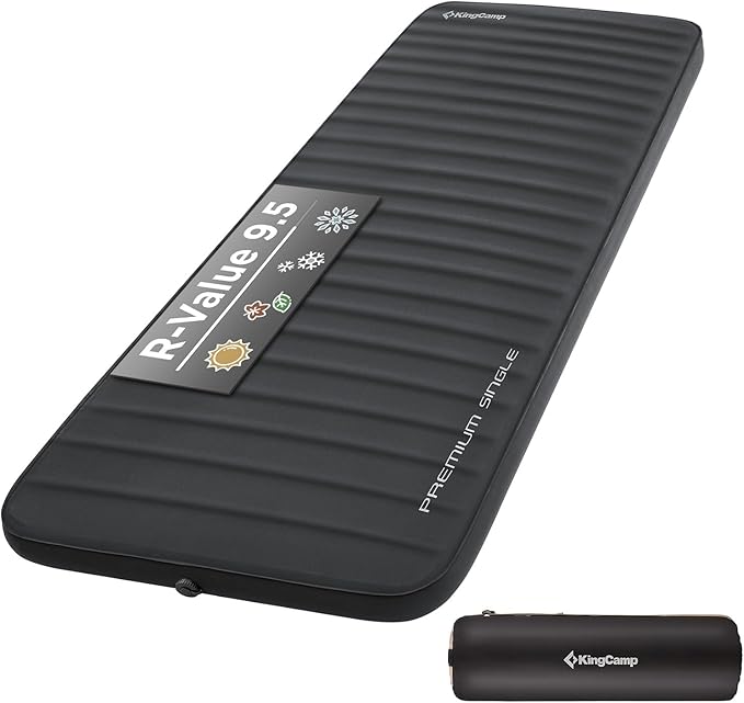 KingCamp Sleeping Pad for Camping, Self Inflating R 9.5 Sleeping Pad for All Seasons, 3" Thick Camping Mattress Mat for Outdoor Tent Cot Car Backpacking, PVC Free (Black)