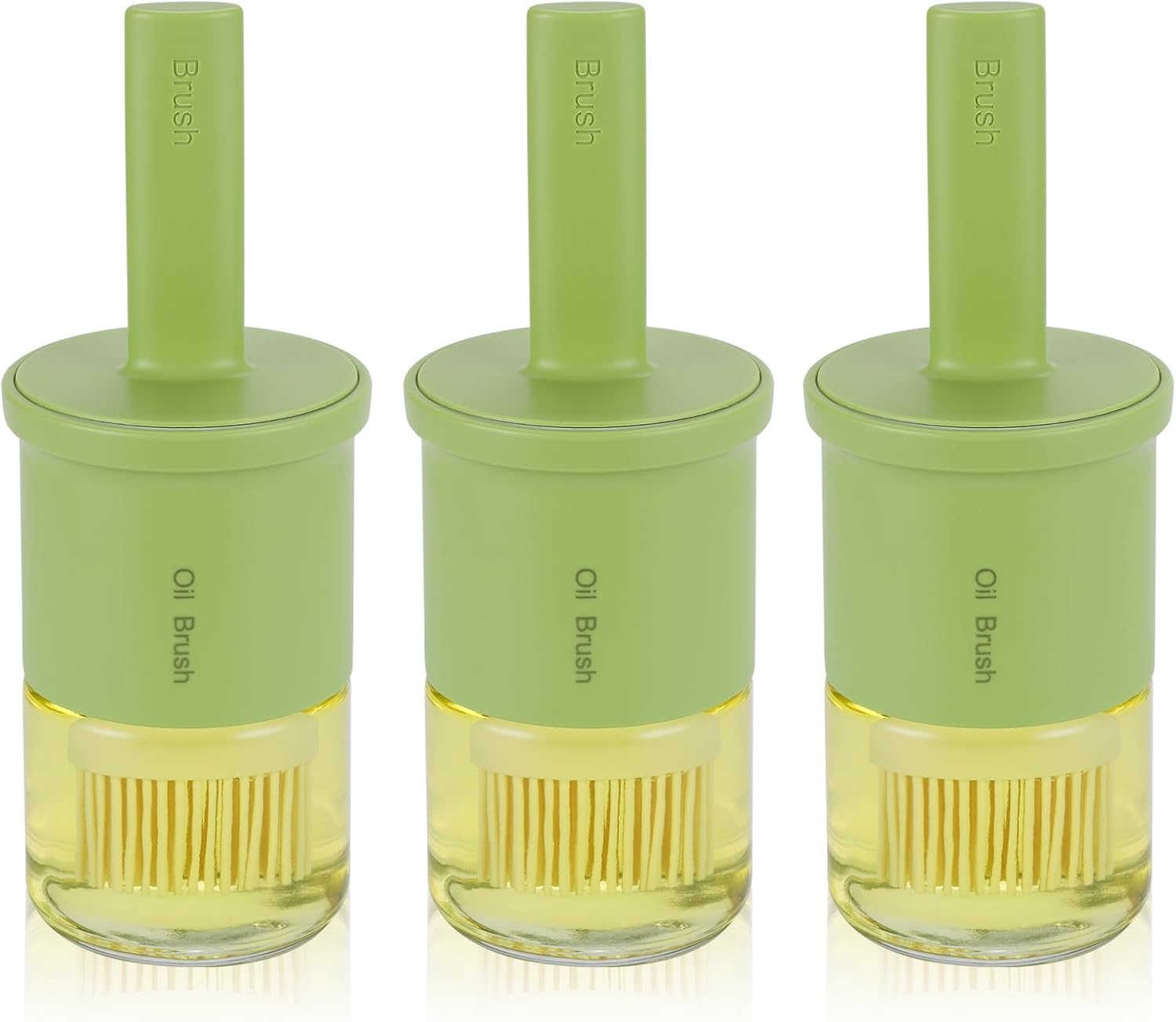 3 Pack Glass Oil Dispenser With Brush - 300ml/10oz Kitchen Cooking Bottle for Oil, BBQ Sauce, Vinegar - Green Basting Bottle With Silicone Brush