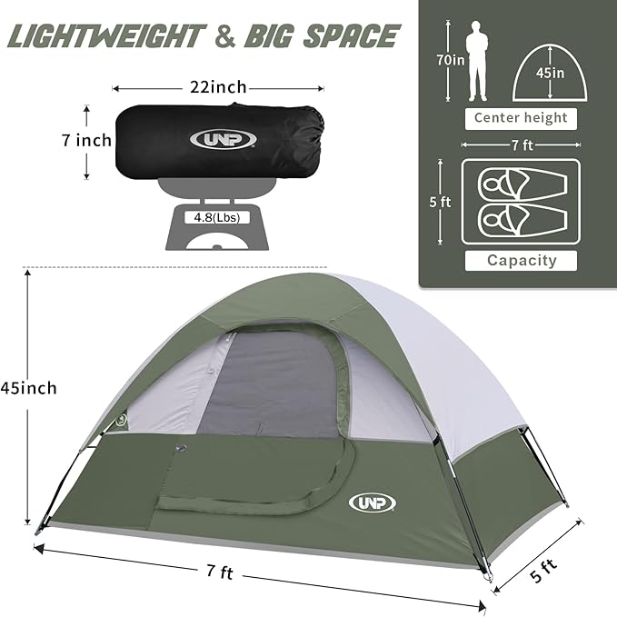 Camping Tent 2 Person, Waterproof Windproof Tent with Rainfly Easy Set up-Portable Dome Tents for Camping…