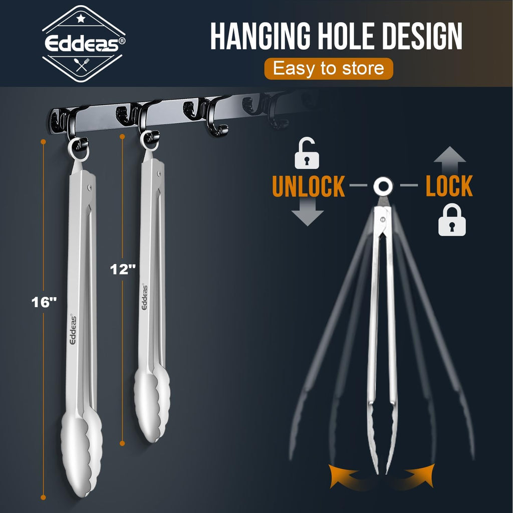 Grill Tongs, Heat Resistant 600 Degrees 17 & 12 Inch Extra Long BBQ Tongs, All Metal Kitchen tongs, Stainless Steel Locking tong for Cooking, Grilling, Barbecue/BBQ, Buffet, Set of 2