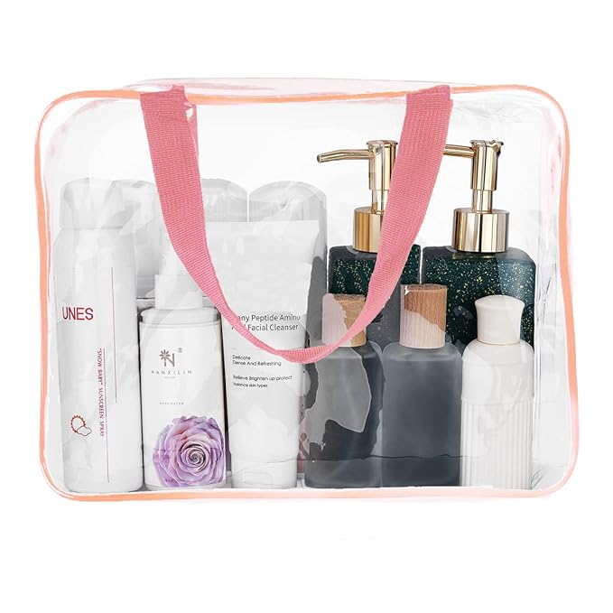2Pcs Crystal Clear PVC Travel Toiletry Bag Kit for Women Men, Waterproof Vinyl Packing Organizer Storage Bags with Zipper Handle Straps, Cosmetic Pouch Carry on Airport Airline Compliant Bag Handbag