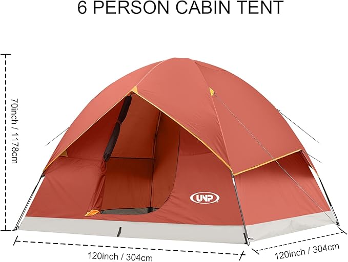 UNP Camping Tent 2/3/4/6 Person Dome Tent, Easy to Set Up for Camping, Lightweight Camping Tent, Portable Camping Tent for Outdoor and Backpacking Beaches
