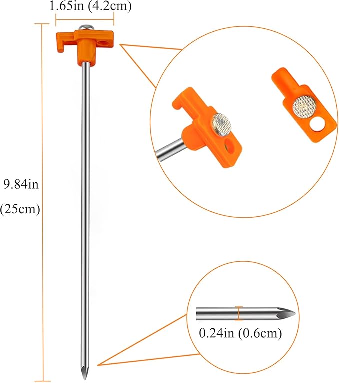 20 Pcs Tent Stakes Heavy Duty Ground Stake for Camping, 10 Inch Galvanized Non-Rust Metal Tent Pegs Tent Spikes Yard Stakes for Outdoor Canopy Garden Hiking -Orange