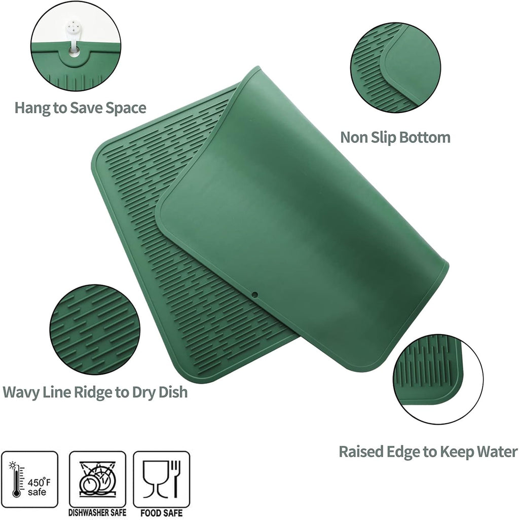 Silicone Dish Drying Mat for Multiple Usage,Easy clean,Eco-friendly,Heat-resistant Silicone Mat for Kitchen Counter or Sink,Refrigerator or Drawer Liner Green 3XL 28 inches x 18 inches