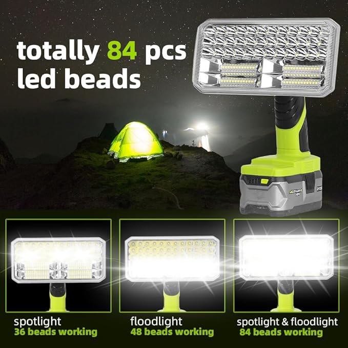 Flashlight for RYOBI 18V Lithium-ion Battery, 4200LM 40W Flashlight with 3 Modes, Aluminum Alloy Cordless LED Work Light for Camping, Emergency, Indoor, Outdoor (Batteries Not Included)