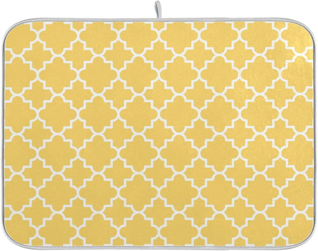 senya Super Absorbent Dish Drying Mat, Microfiber Fast-Drying Dish Mat, 16/'' x 18/'', Kitchen Dish Drying Pad, Quatrefoil Lattice Yellow Pattern, 16x18in