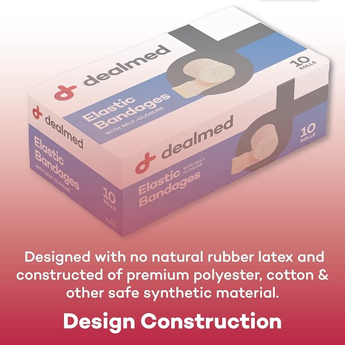 Dealmed 4" Elastic Bandage Wrap with Self-Closure – 10 Elastic Bandages, 5 Yards Stretched Compression Bandage Wrap, Wound Care Product for First Aid Kit and Medical Facilities
