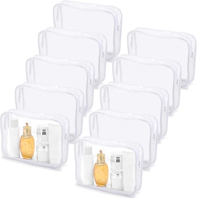 Tbestmax 10 Pack Clear Cosmetic Bags Makeup Bags Portable Waterproof TSA Approved Travel Toiletry Bags Organizer